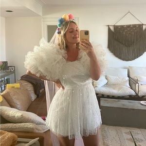 Pull sleeve bachelorette mini dress!